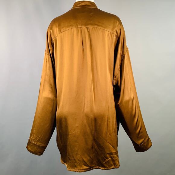 HAIDER ACKERMANN Size S Brown Silk Satin Nehru Collar Hidden Buttons Shirt - Picture 3 of 9